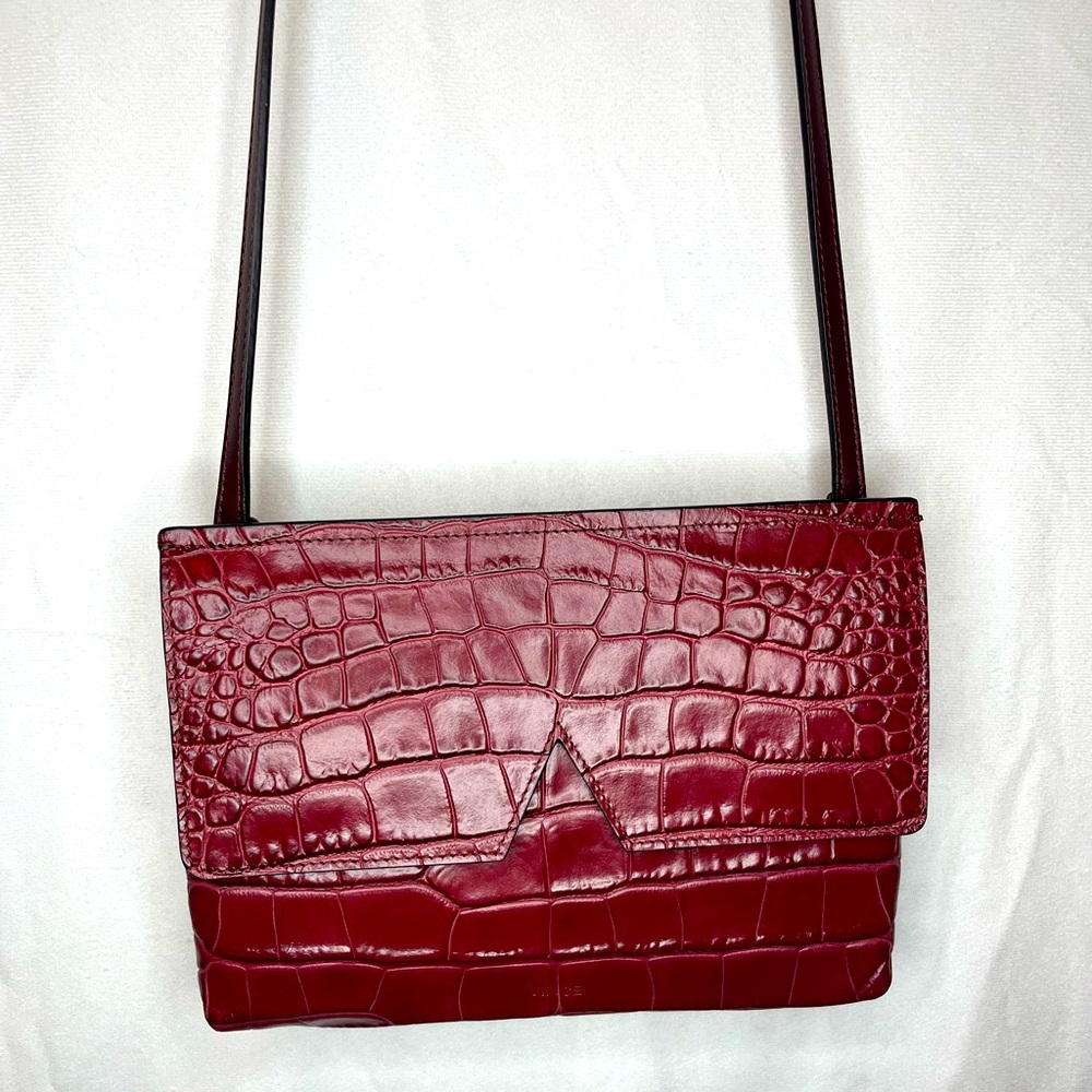 Vince Red Crocodile Embossed Cross Body